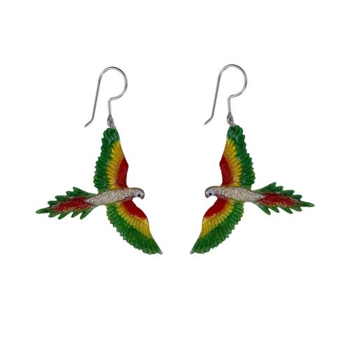 Aretes guacamaya, joyeria en plata, pendientes elaborados con plata ecologica eden joyas