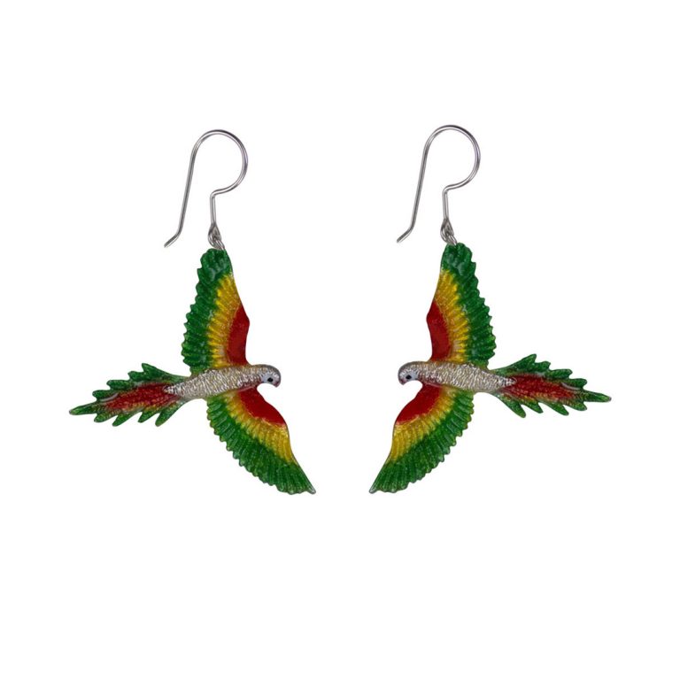 Aretes guacamaya, joyeria en plata, pendientes elaborados con plata ecologica eden joyas