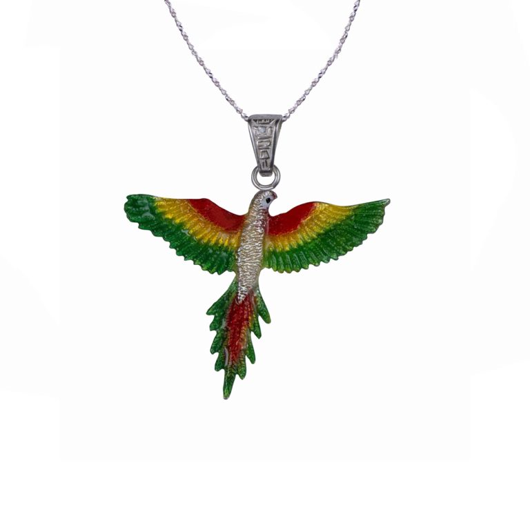 Collar guacamaya, empaque de regalo, joyeria en plata ecologica pintada a mano, eden joyas