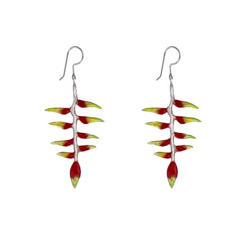 Aretes heliconia, joyeria en plata, pendientes elaborados con plata ecologica eden joyas