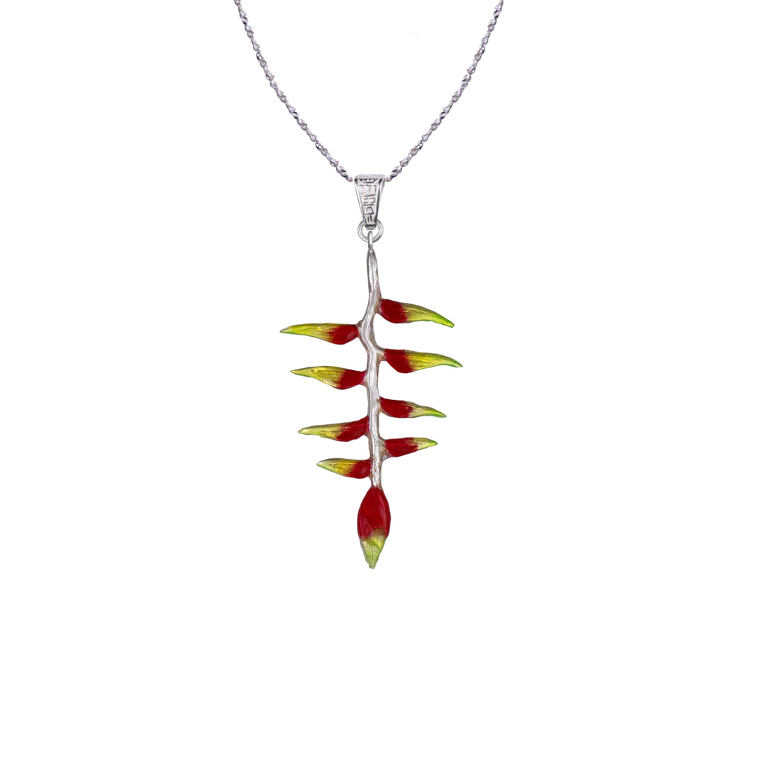 Collar Heliconia, cadena en plata, joyas elaboradas con plata ecologica eden joyas
