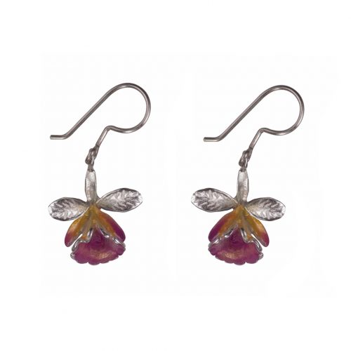 Aretes orquidea mini, joyeria en plata, pendientes elaborados con plata ecologica eden joyas