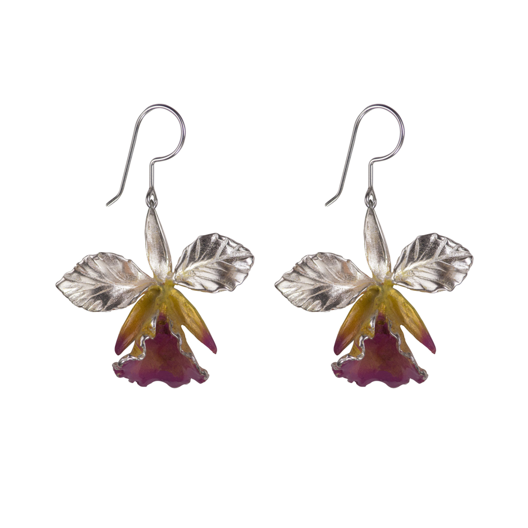 Aretes orquidea grande, joyeria en plata, pendientes elaborados con plata ecologica eden joyas
