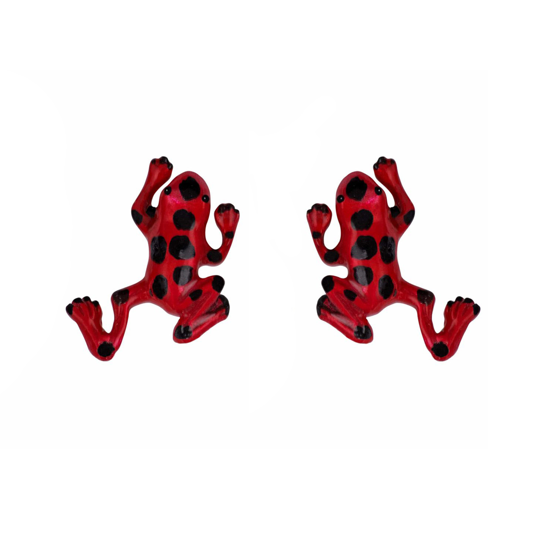 Aretes rana roja, joyeria en plata, pendientes elaborados con plata ecologica eden joyas
