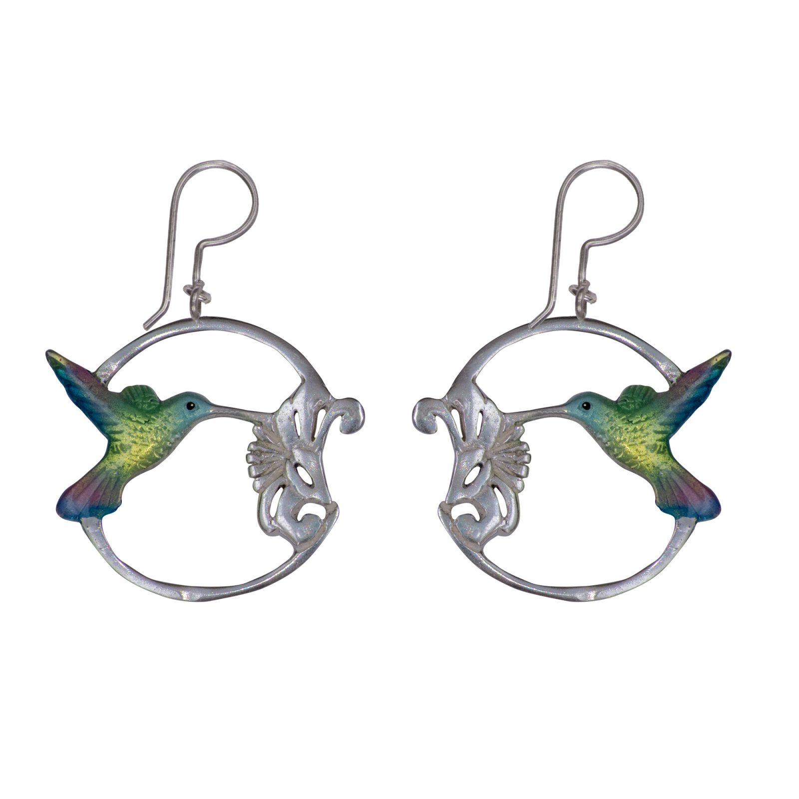 Aretes colibri flor, cadena en plata, joyas elaboradas con plata ecologica eden joyas
