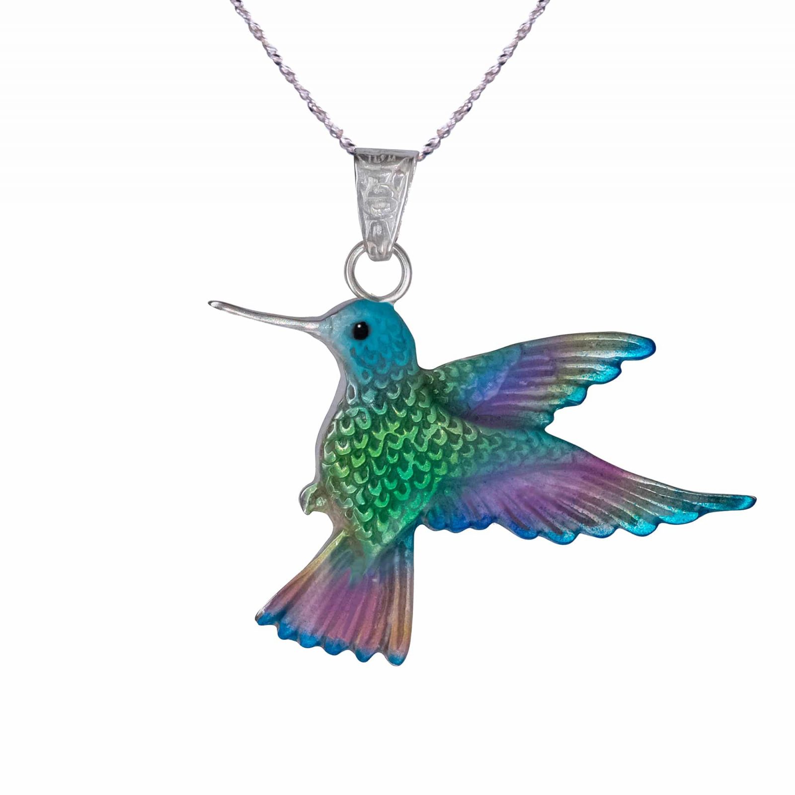 Collar colibri, cadena en plata, joyas elaboradas con plata ecologica eden joyas