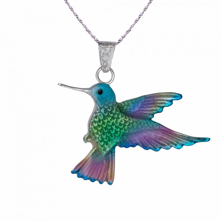 Collar colibri, cadena en plata, joyas elaboradas con plata ecologica eden joyas