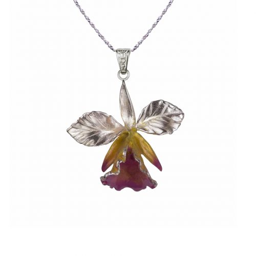 Collar orquidea grande, cadena en plata, joyas elaboradas con plata ecologica eden joyas