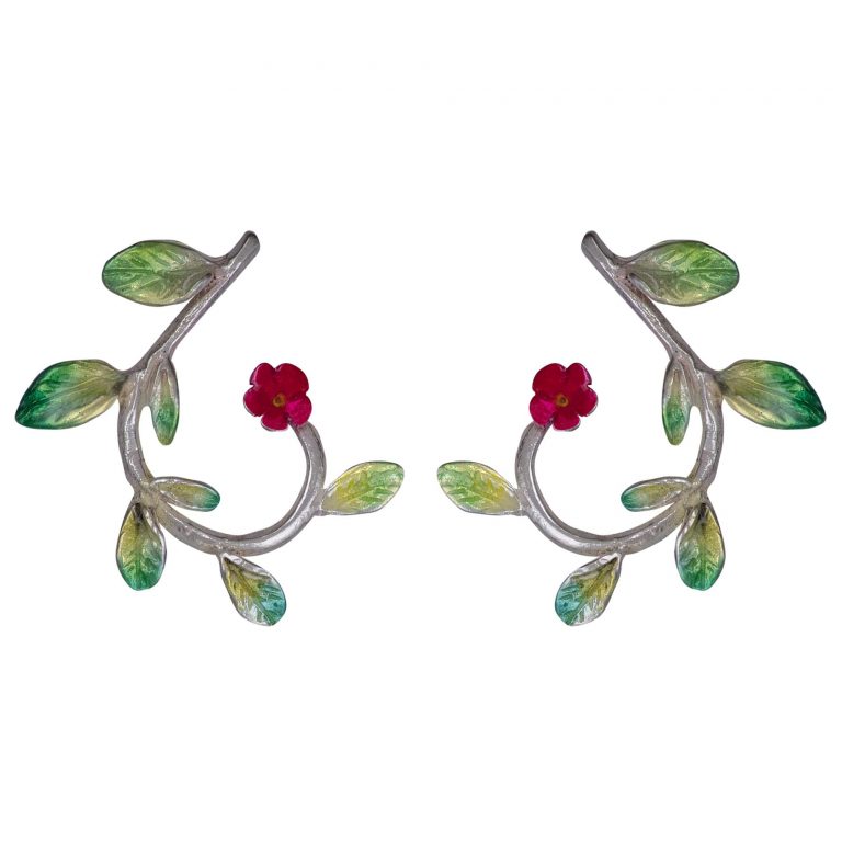 Aretes flores, cadena en plata, joyas elaboradas con plata ecologica eden joyas