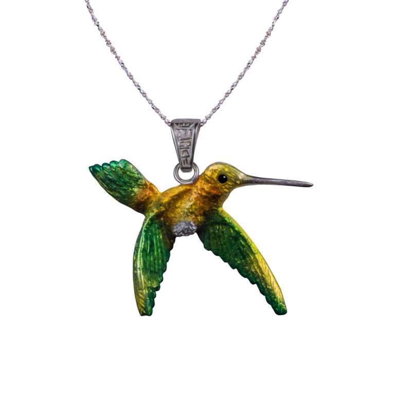 Collar colibri dorado, cadena en plata, joyas elaboradas con plata ecologica eden joyas