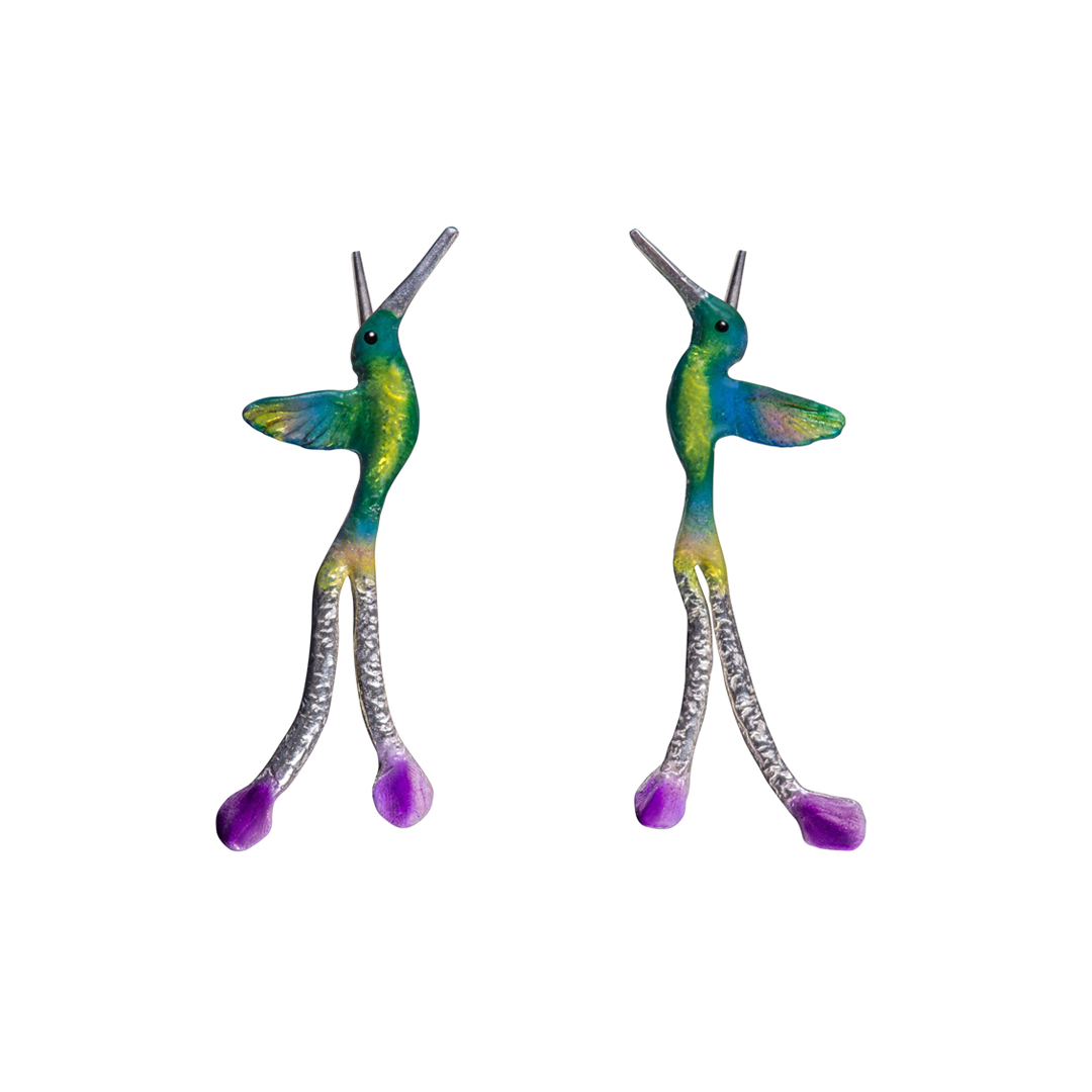 Aretes colibri colatijera, cadena en plata, joyas elaboradas con plata ecologica eden joyas