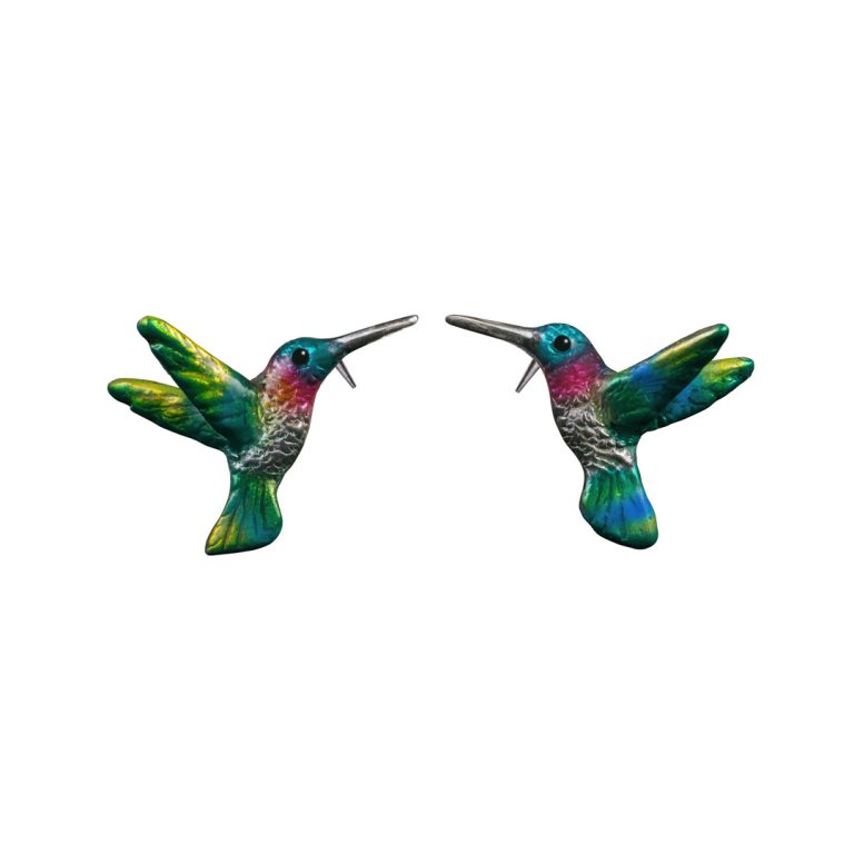 Aretes colibri rubi, joyeria en plata, pendientes elaborados con plata ecologica eden joyas