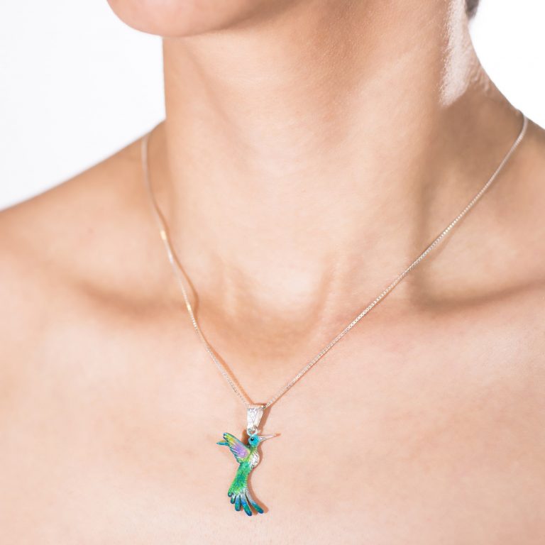 Collar colibri amor, cadena en plata, joyas elaboradas con plata ecologica eden joyas