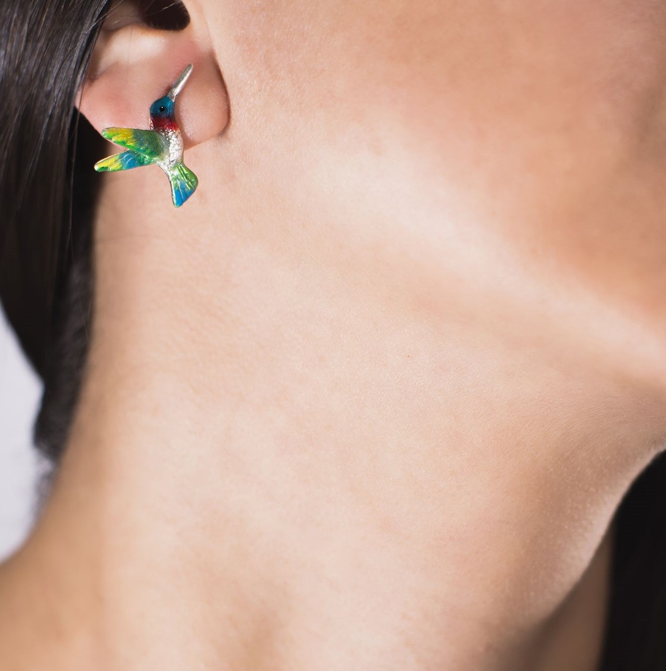 Aretes colibri rubi, joyeria en plata, pendientes elaborados con plata ecologica eden joyas
