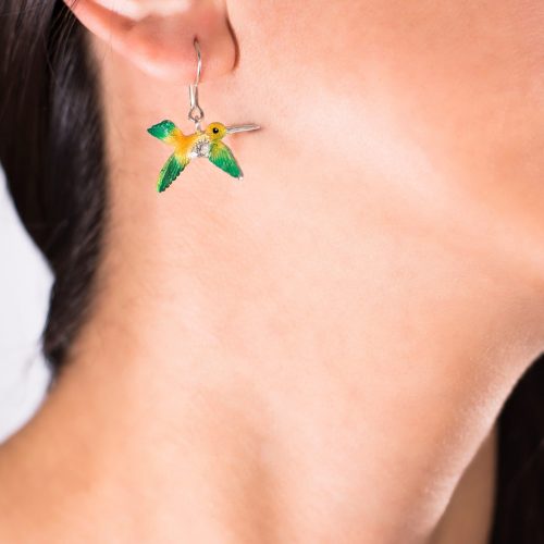Aretes colibri, cadena en plata, joyas elaboradas con plata ecologica eden joyas
