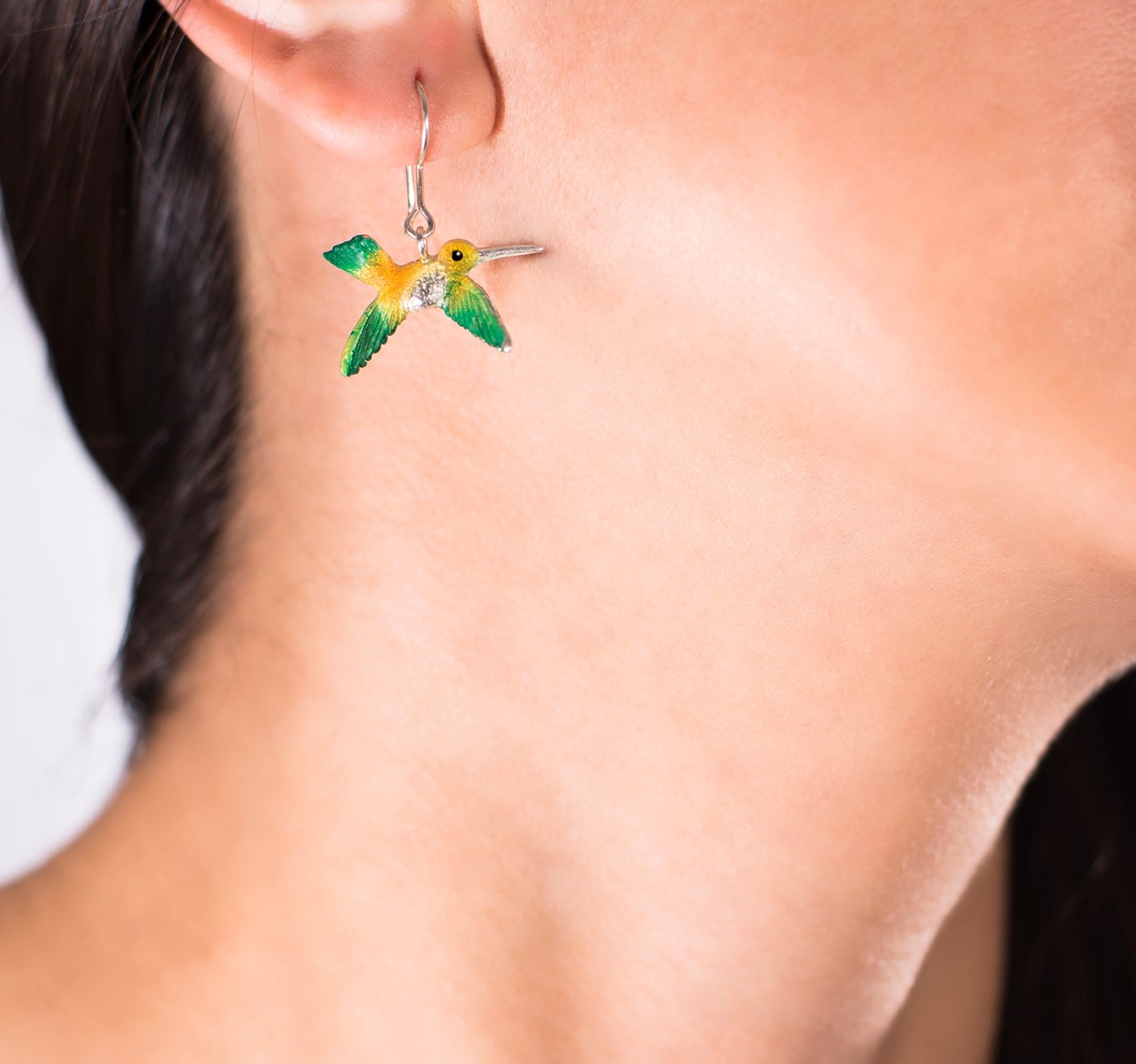 Aretes colibri, cadena en plata, joyas elaboradas con plata ecologica eden joyas