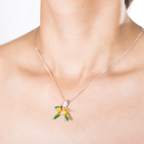 Collar colibri oro, cadena en plata, joyas elaboradas con plata ecologica eden joyas
