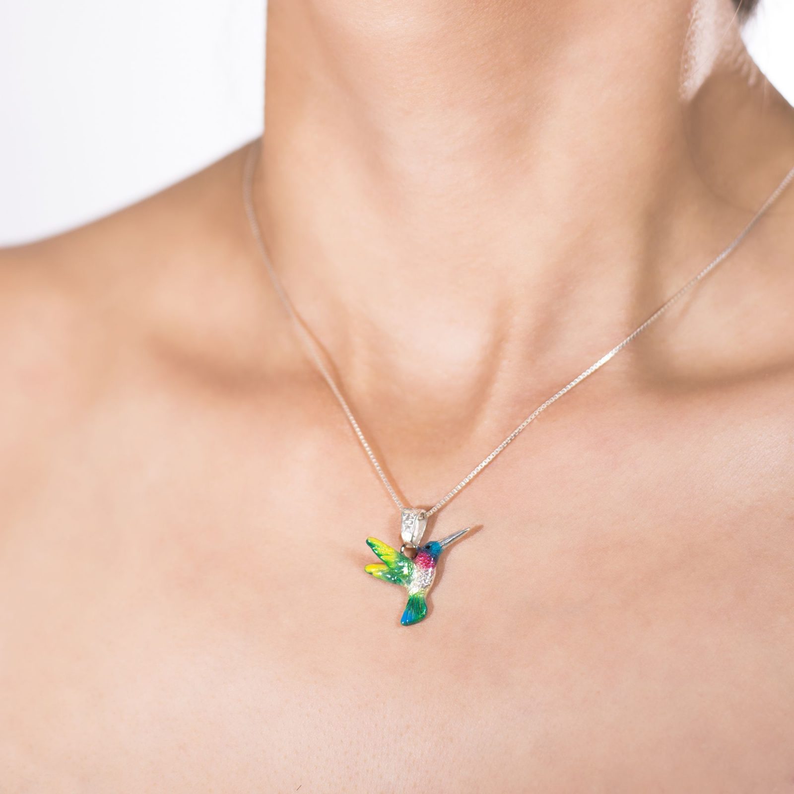 Collar colibri rubi, cadena en plata, joyas elaboradas con plata ecologica eden joyas