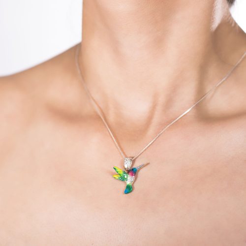 Collar colibri rubi, cadena en plata, joyas elaboradas con plata ecologica eden joyas