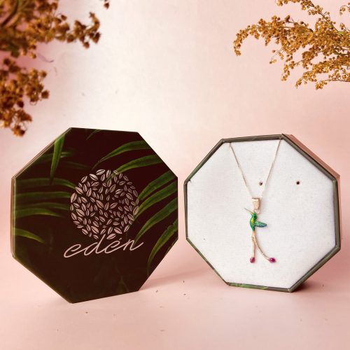 Collar colibri bailarin, empaque de regalo, joyeria en plata ecologica pintada a mano, eden joyas