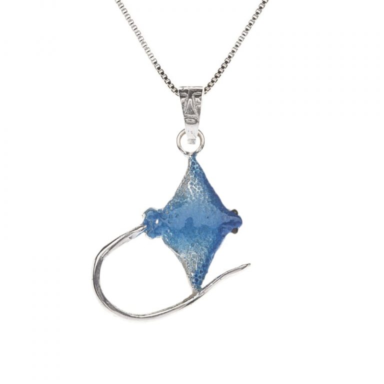 Collar mantarraya, empaque de regalo, joyeria en plata ecologica pintada a mano, eden joyas