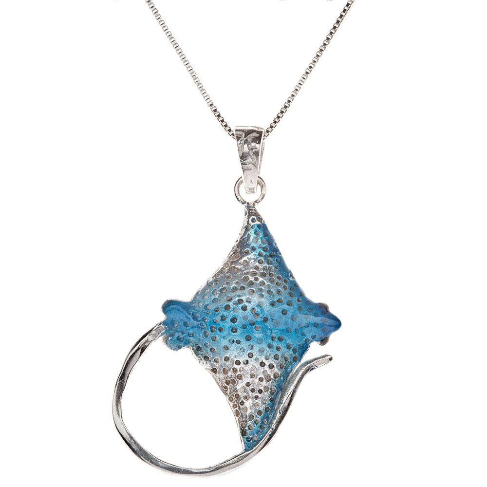 Collar mantarraya, empaque de regalo, joyeria en plata ecologica pintada a mano, eden joyas