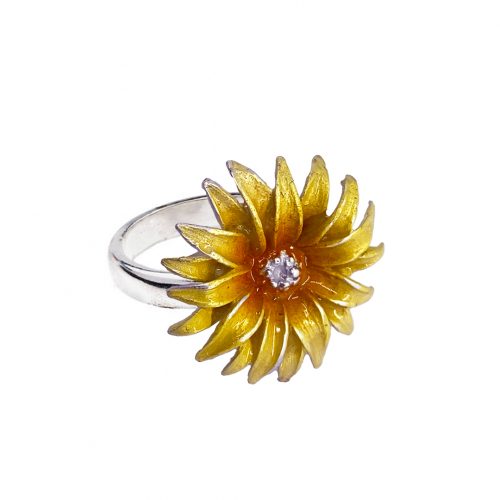 Anillo girasol, anillo de plata para mujer, anillos en plata pintados a mano, eden joyas