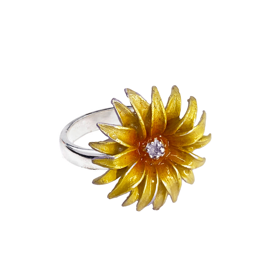 Anillo girasol, anillo de plata para mujer, anillos en plata pintados a mano, eden joyas