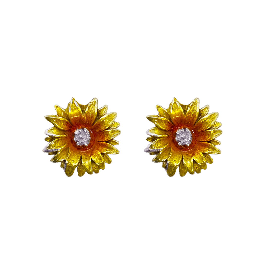 Aretes girasol, joyeria en plata, pendientes elaborados con plata ecologica eden joyas