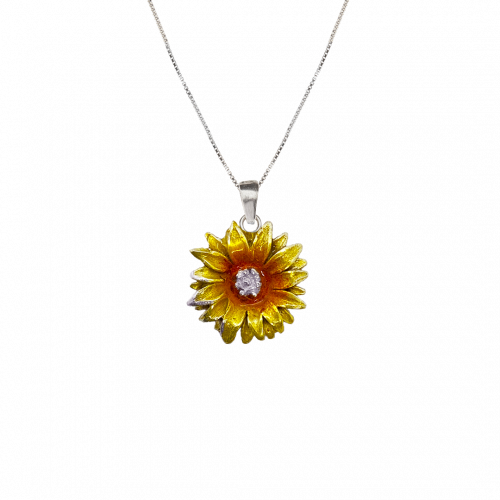 Collar girasol, cadena en plata, joyas elaboradas con plata ecologica eden joyas