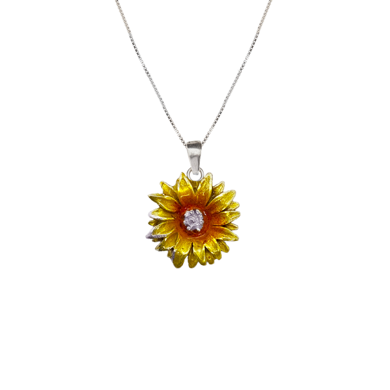 Collar girasol, cadena en plata, joyas elaboradas con plata ecologica eden joyas