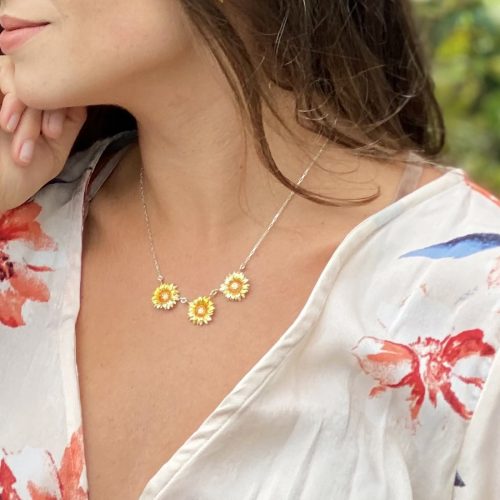 Collar girasol, cadena en plata, joyas elaboradas con plata ecologica eden joyas