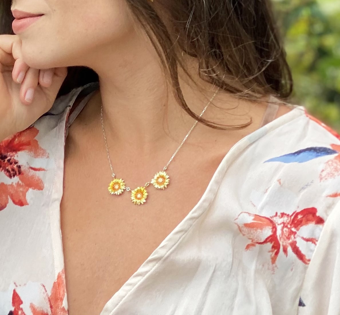 Collar girasol, cadena en plata, joyas elaboradas con plata ecologica eden joyas