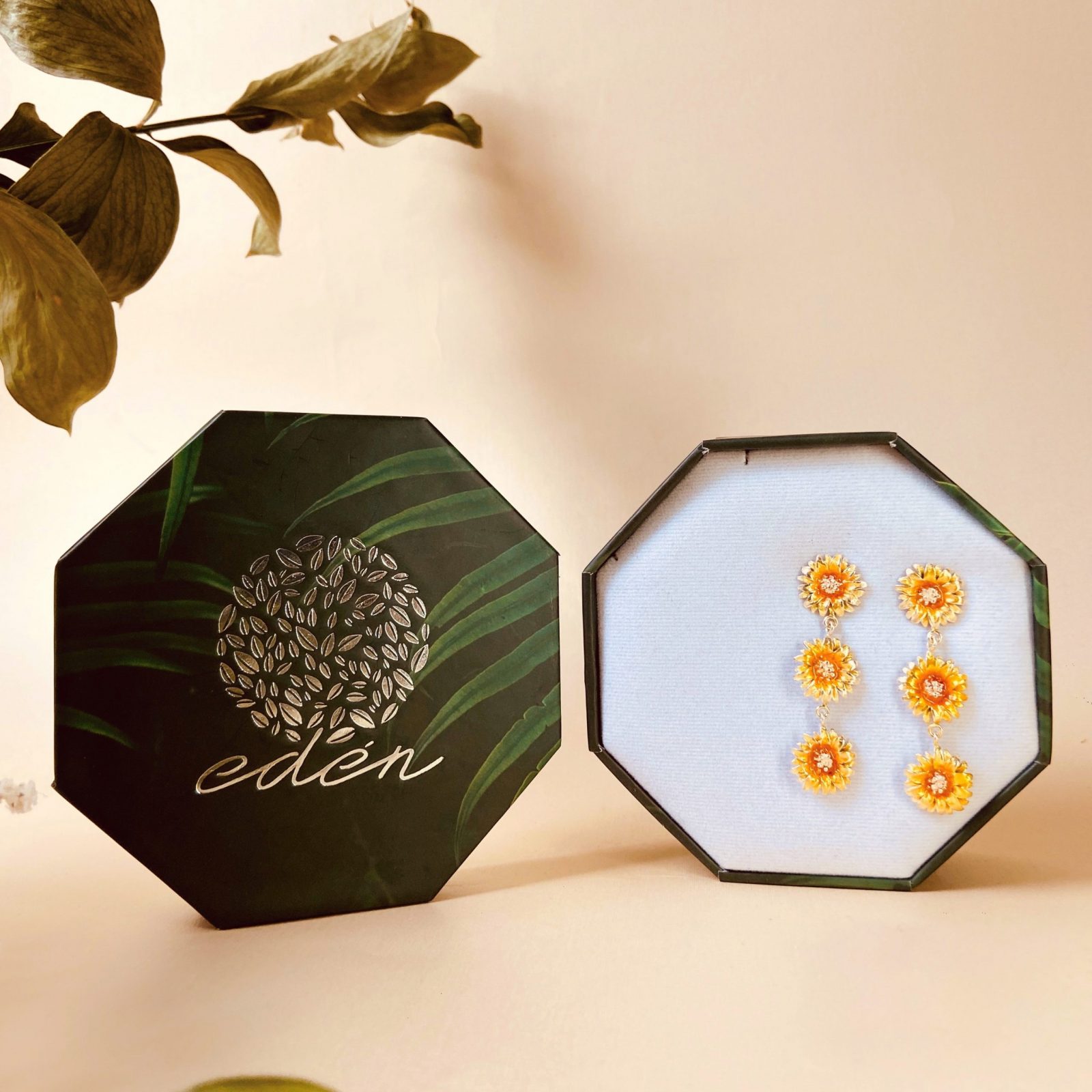 Aretes girasol, joyeria en plata, pendientes elaborados con plata ecologica eden joyas