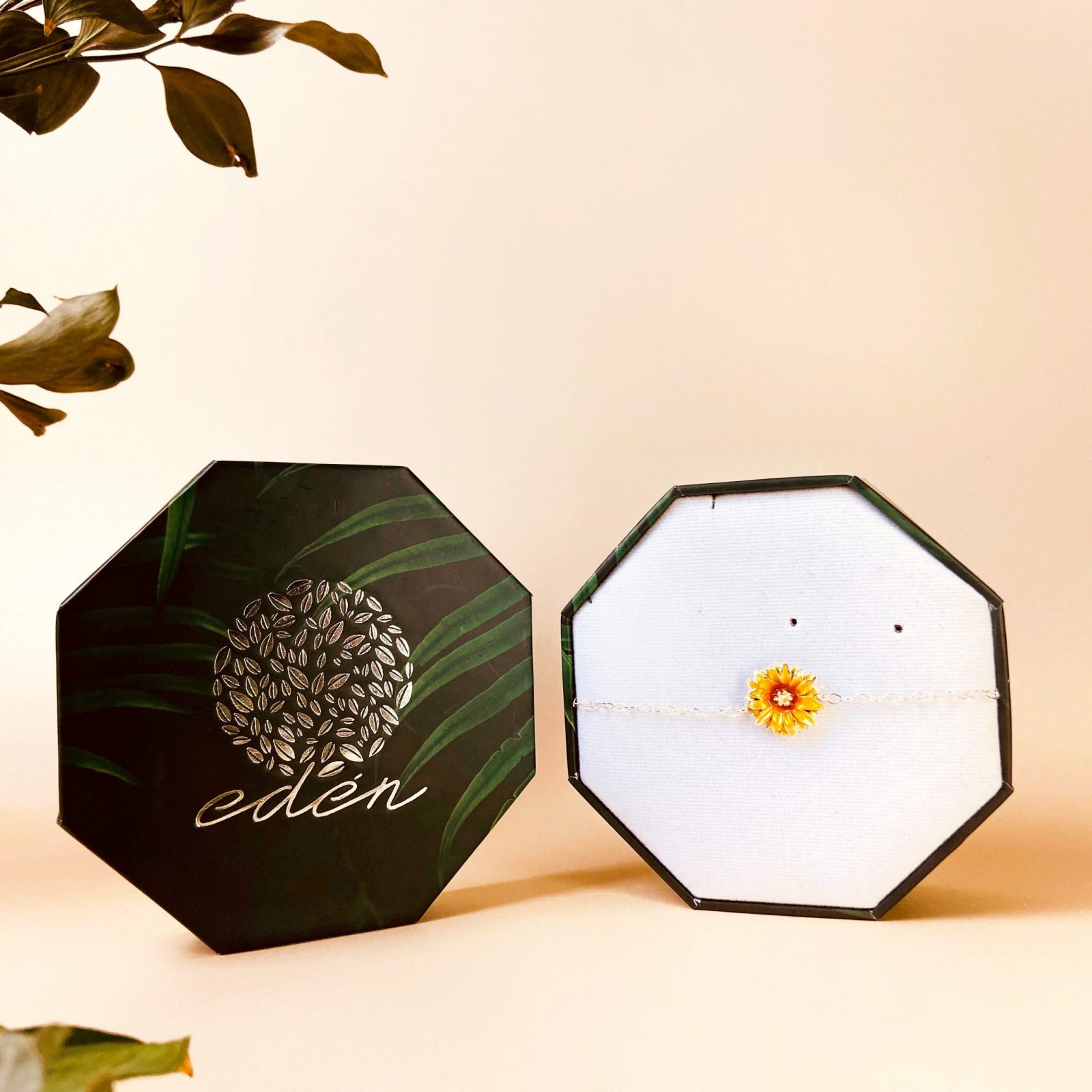 Pulsera girasol, pulseras en plata, empaque de regalo, joyas em plata ecologica eden joyas