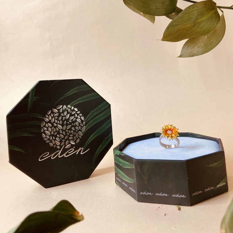 Anillo girasol, anillo de plata para mujer, anillos en plata pintados a mano, eden joyas