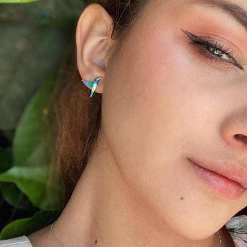 Modelo Aretes Colibri, joyeria en plata, pendientes elaborados con plata ecologica eden joyas