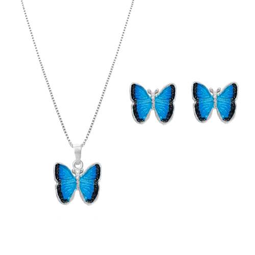 Aretes y Collar Mariposa Azul